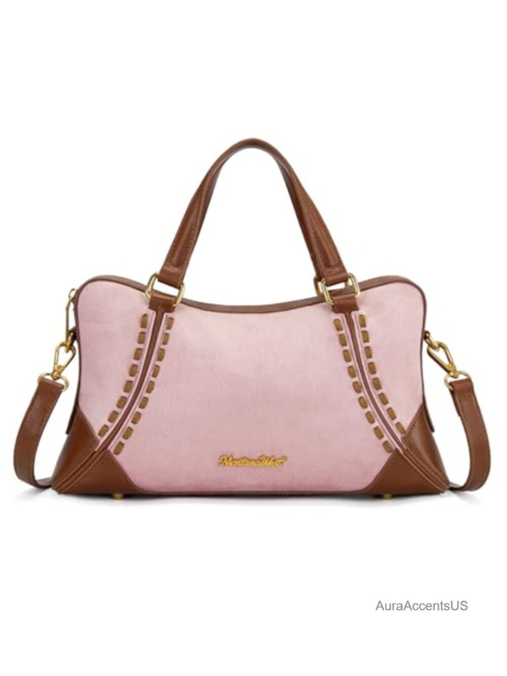 Faux Suede Western Satchel Crossbody Purse with Top Handle Detachable Strap